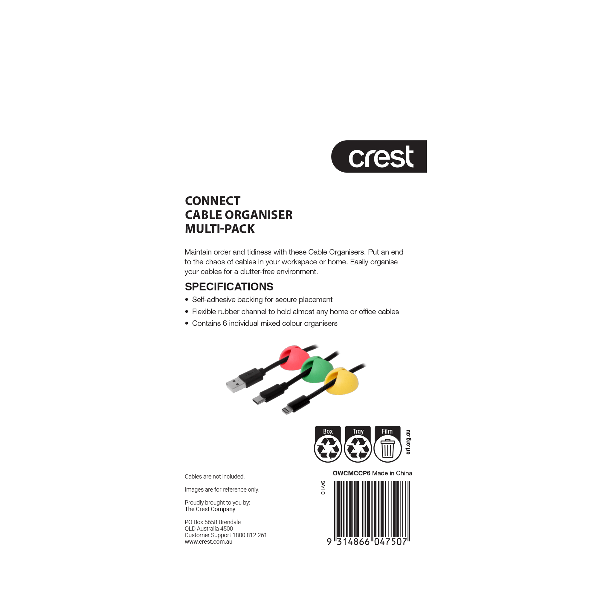 Cable Organiser Cord Grippers - 6 Pack